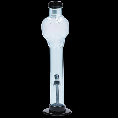 Front view of the Acrylic Bong 1.5" ACRYLICS showing a tall clear cylindrical tube with a skull-shaped chamber and black base.