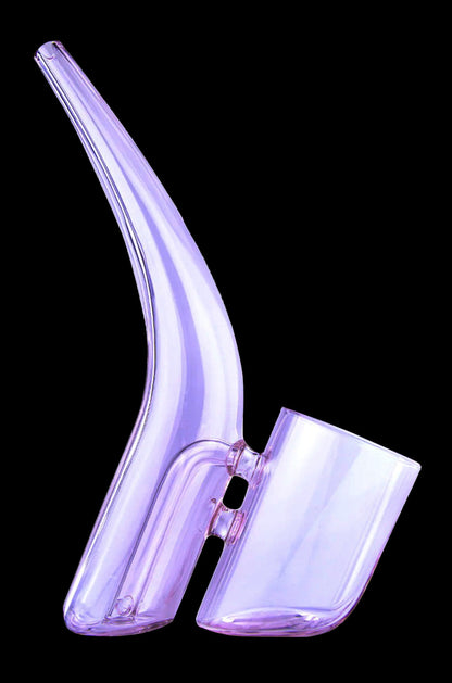 Purple glass bubbler for smoking cannabis.