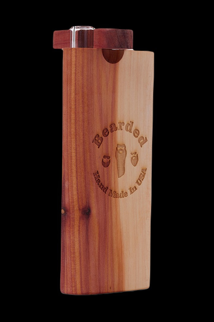 Wooden stash box with "Bearded Hand Made in USA" engraving.