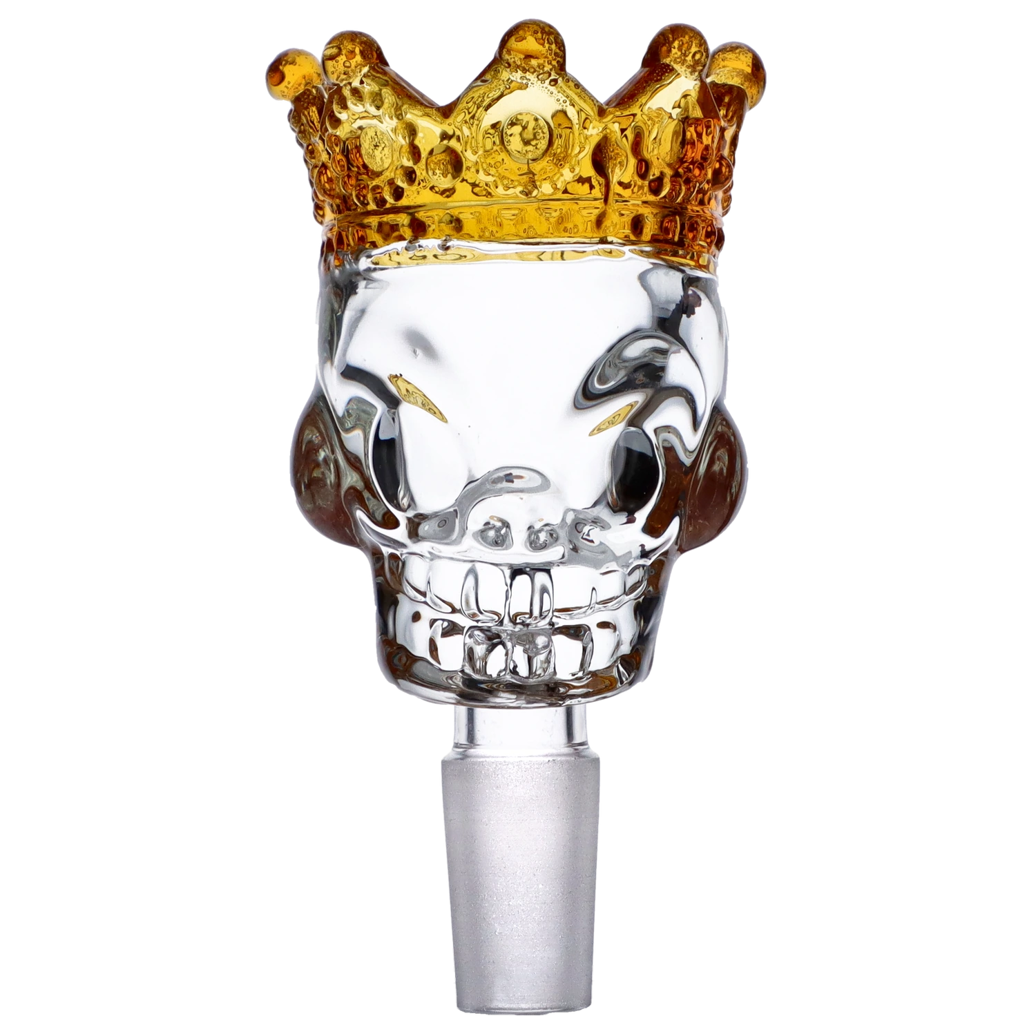 Glass Skull Bowl w/Crown-Yellow-Male 14mm