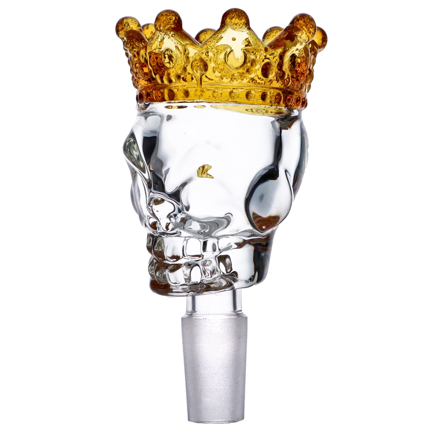 Glass Skull Bowl w/Crown-Yellow-Male 14mm