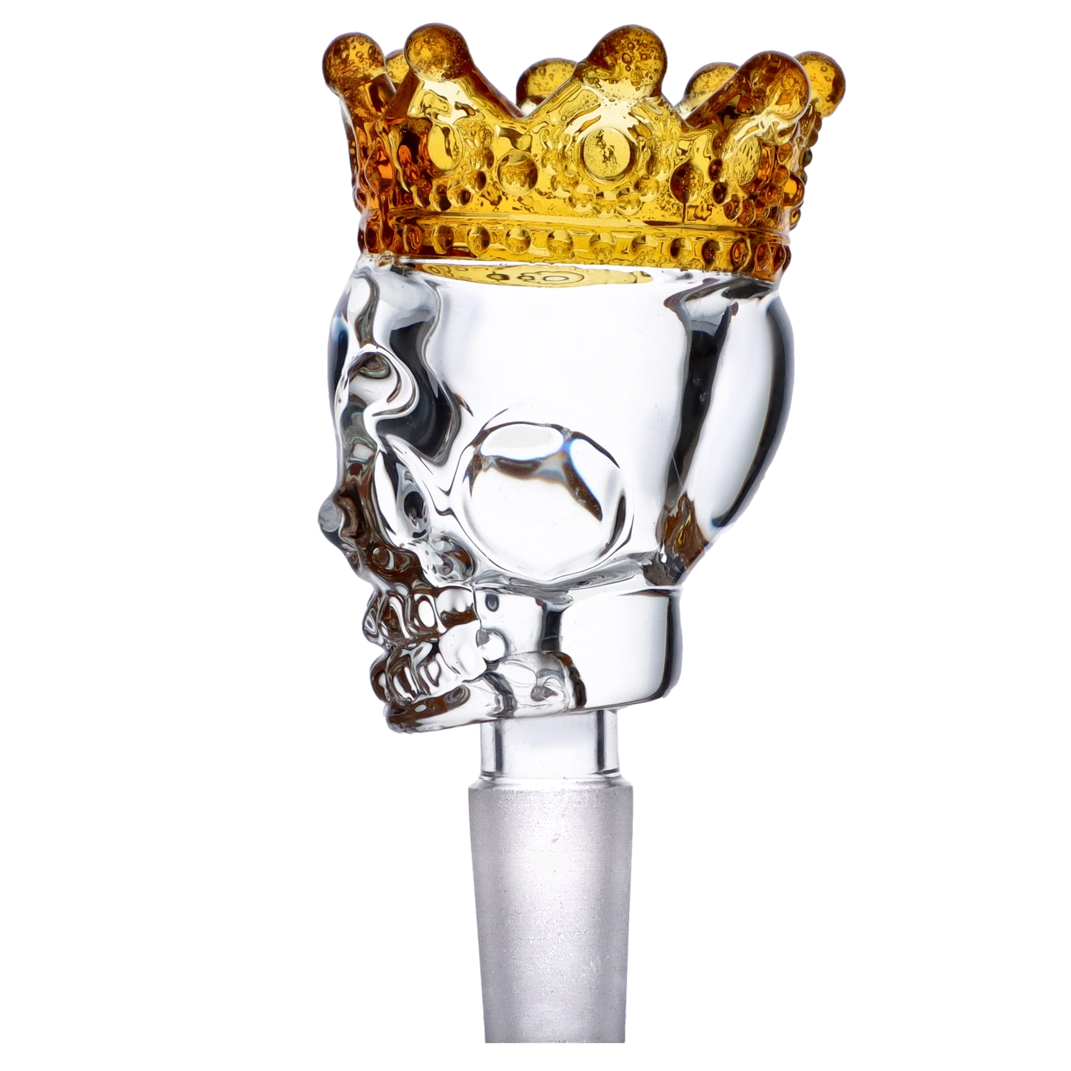 Glass Skull Bowl w/Crown-Yellow-Male 14mm