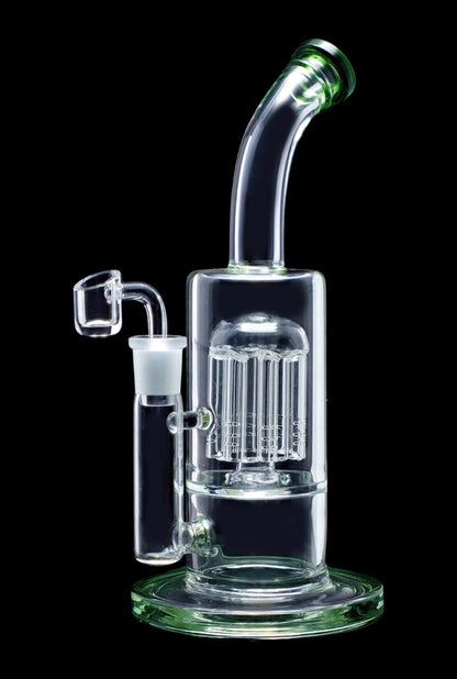 Clear glass water pipe (bong) with a diffusion perc and quartz banger.
