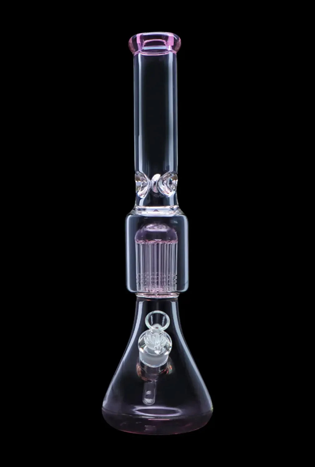 Clear glass water pipe (bong) with percolator, isolated on black.