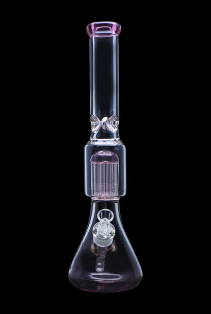 Clear glass water pipe (bong) with percolator, isolated on black.