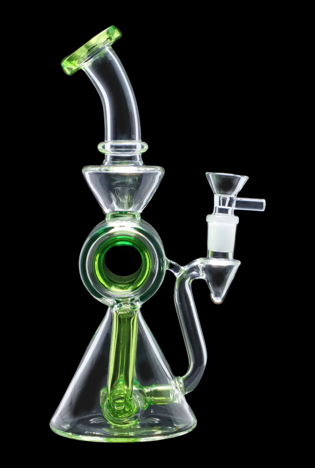 Green glass water pipe (rig) with bubbler and bowl.