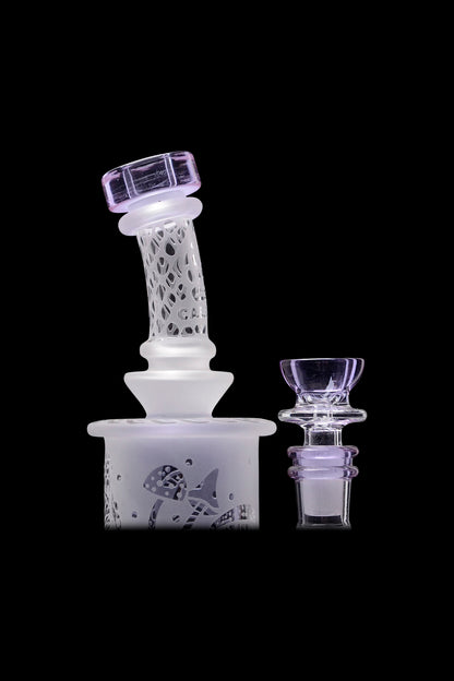 Frosted glass water pipe with mushroom design and matching bowl.