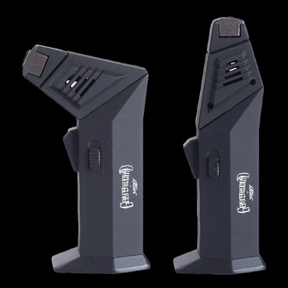 Close-up front and angled views of two black Grateful Dead Flex Torch lighters showing textured heads and side control switches.