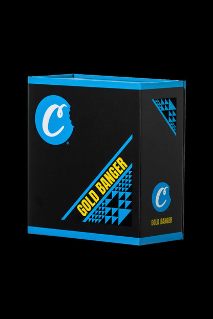 Cookies “Gold Banger” dab station box with blue trim and geometric design.