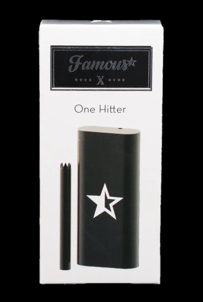 Black “Famous” brand one-hitter pipe in packaging with a white star logo.
