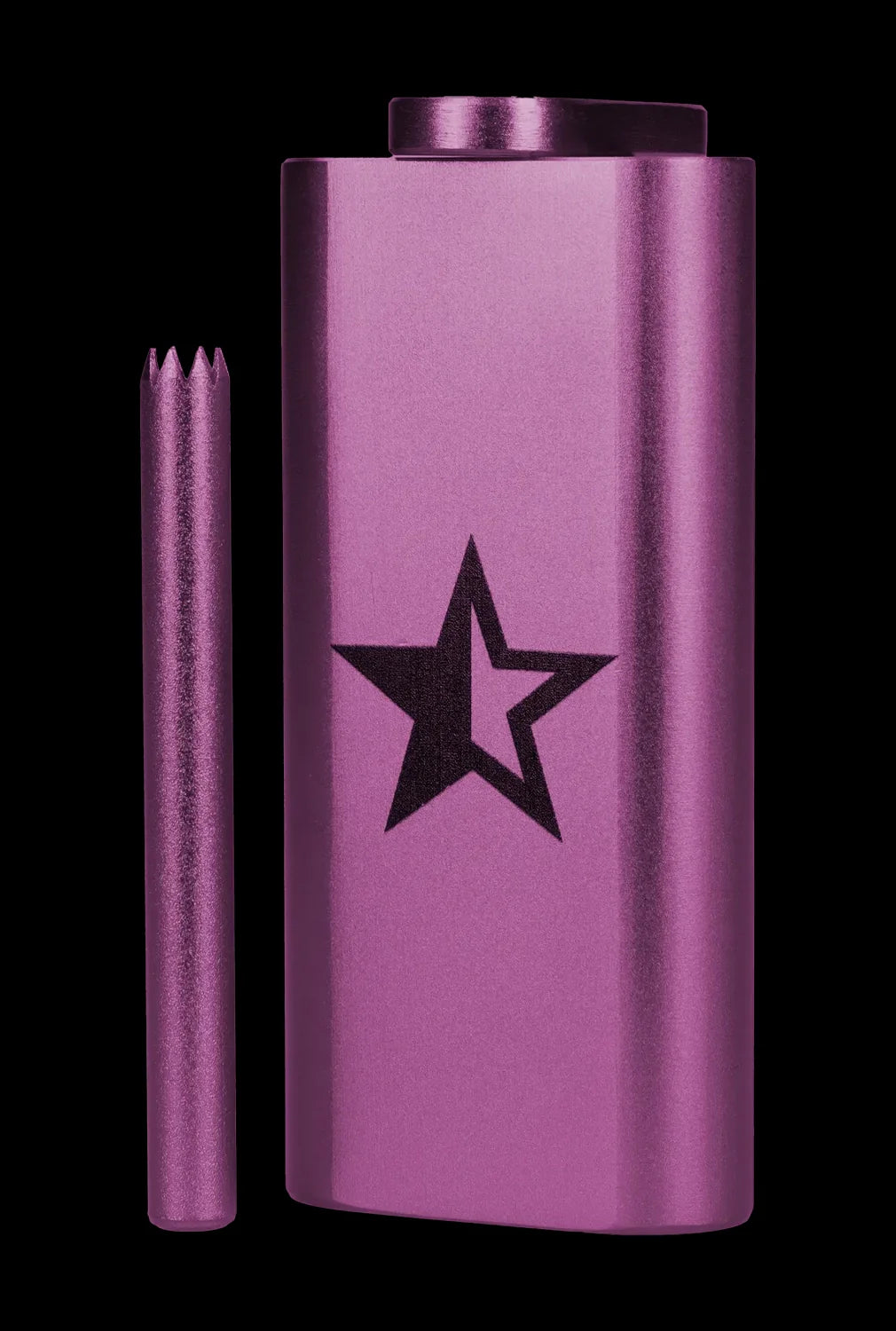 Pink metal dugout one-hitter with a five-pointed star logo.