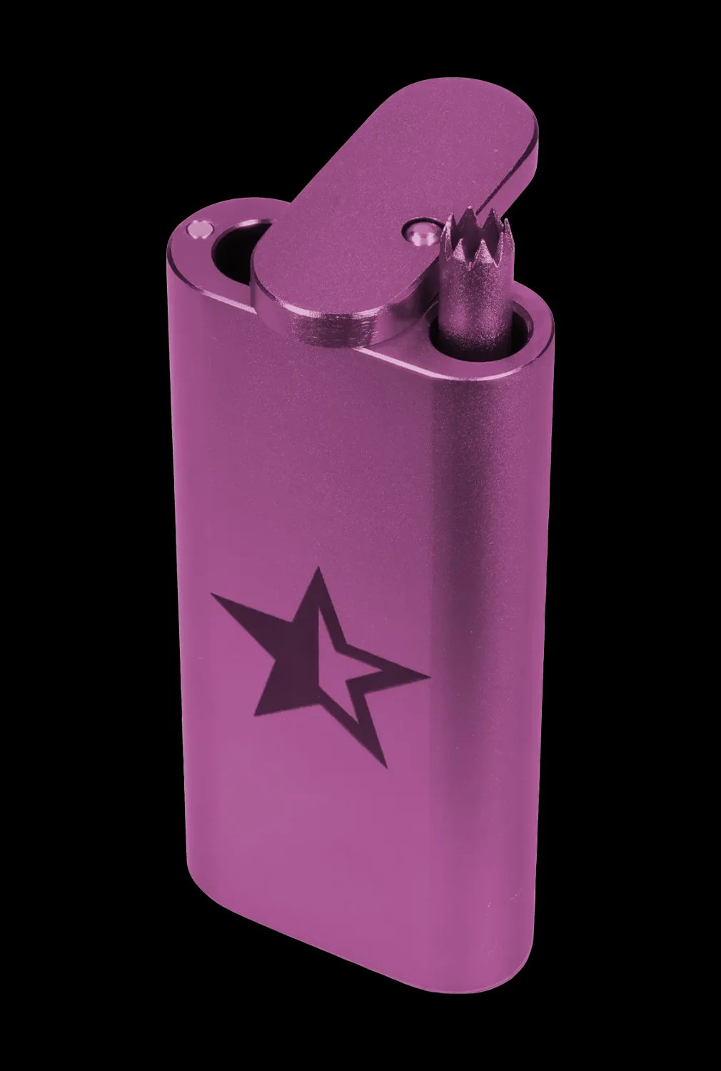 Purple lighter with a black star emblem.