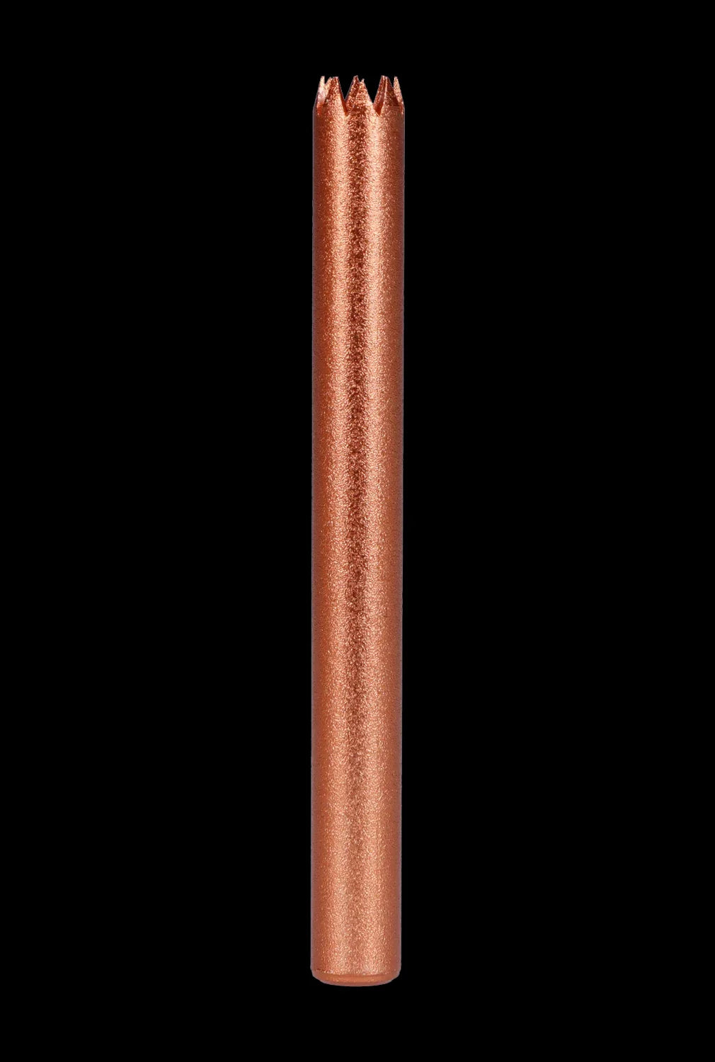 Rose gold metal smoking filter tip against a black background.