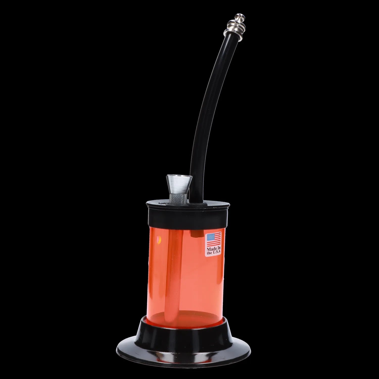 Front view of the JM Plastics Mini Hoser with Carb Hole acrylic water pipe, showcasing its clear construction and compact size.