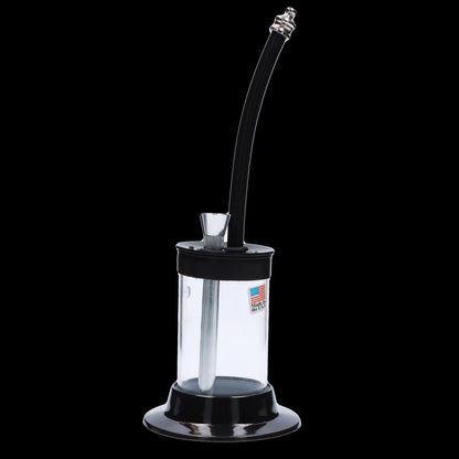 Front view of the JM Plastics Mini Hoser with Carb Hole acrylic water pipe, showcasing its clear body and simple cylindrical shape.