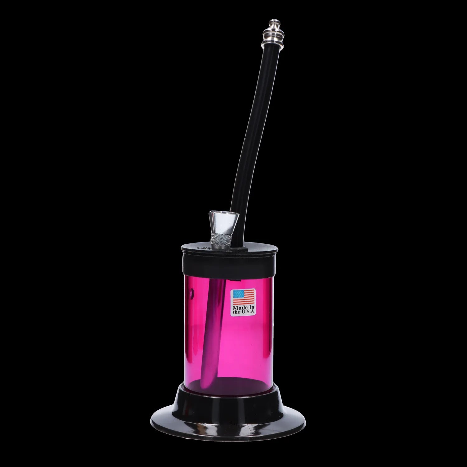 A front view of the JM Plastics Mini Hoser with Carb Hole acrylic water pipe, showcasing its clear construction and compact size.