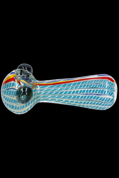 Glass pipe with colorful striped pattern.