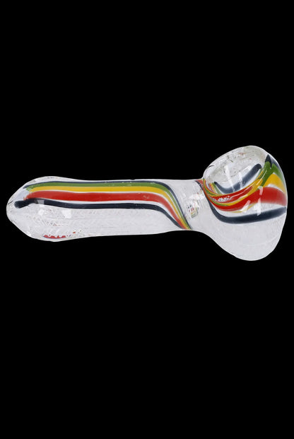 Glass smoking pipe with colorful stripes.