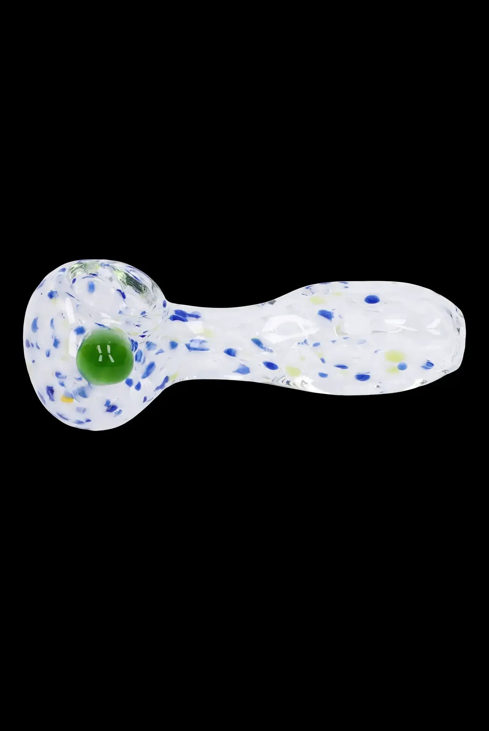 Glass pipe with colorful speckled pattern.