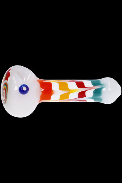 Colorful glass smoking pipe on a black background.