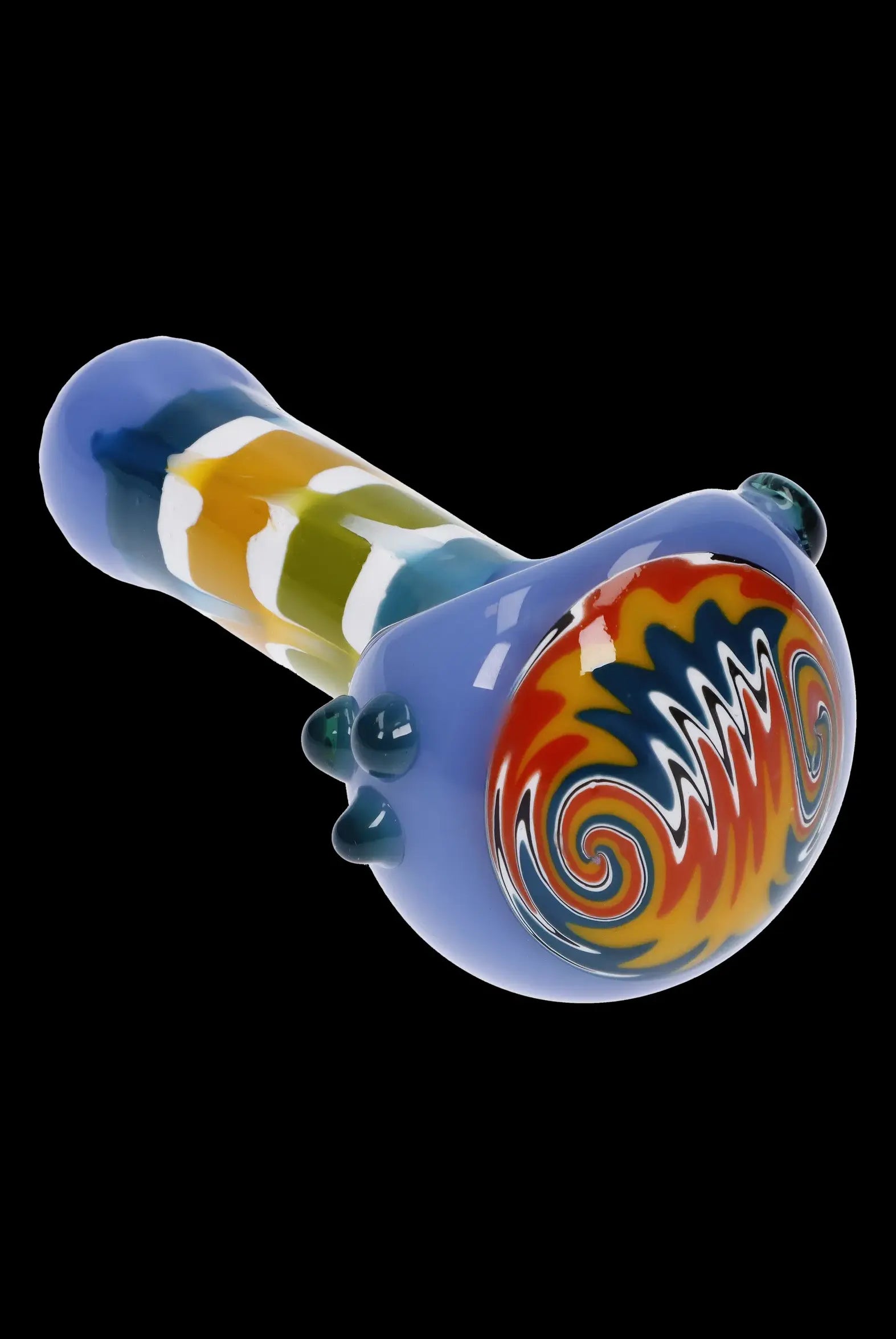 Hand pipe with colorful glass swirl design.