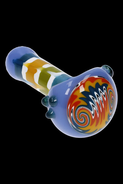 Hand pipe with colorful glass swirl design.