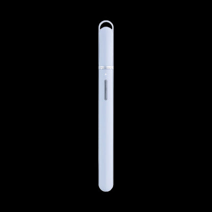 Centered vertical studio shot of the Puffco New Hot Knife in white against a black background, showing its rounded tip and slim body.
