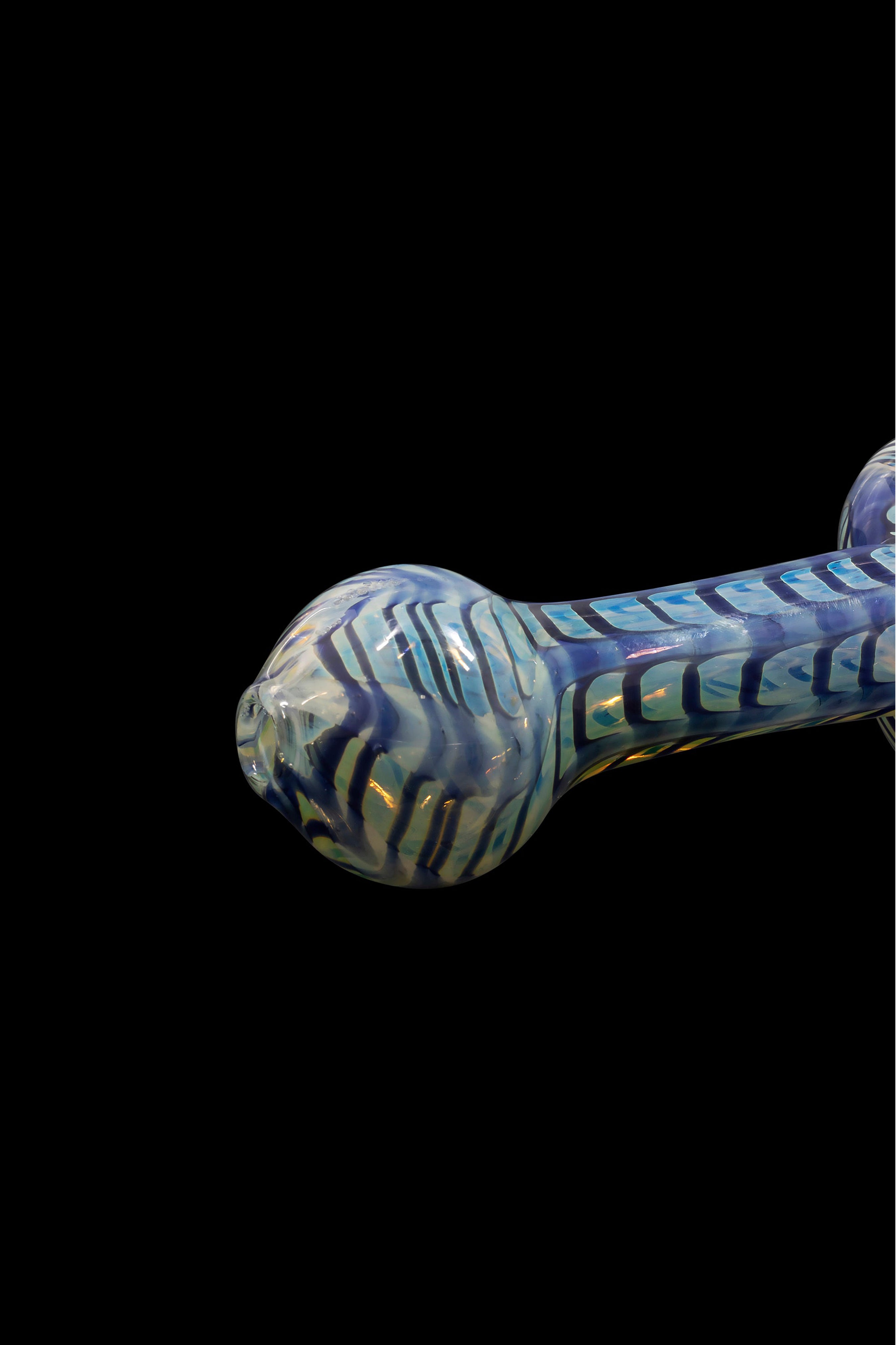 Blue glass pipe against a black background.