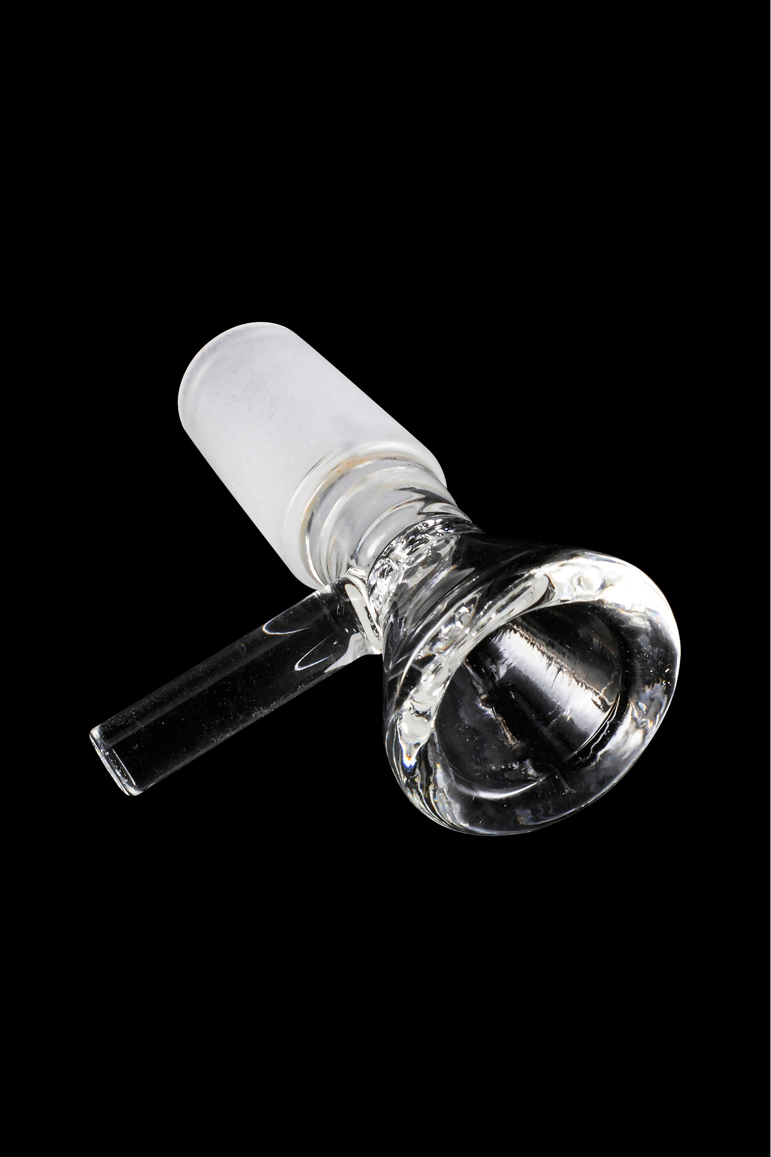 Clear glass bowl piece for a water pipe, isolated on black.
