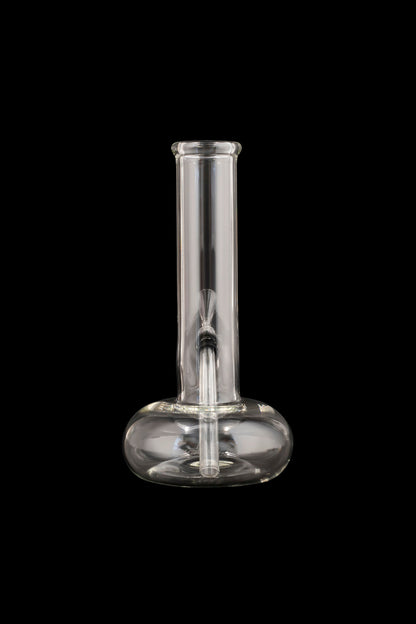 Clear glass bong against a black background.