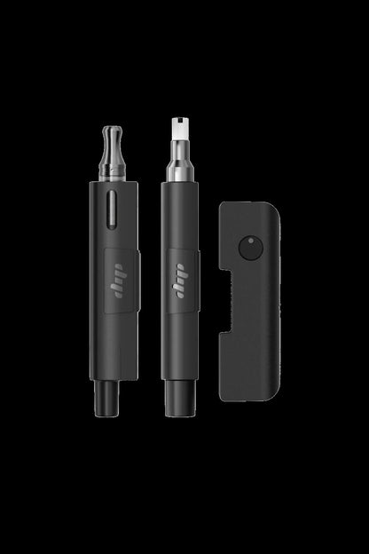 Black Dip Devices cannabis concentrate pen with two different mouthpieces and a charging case.