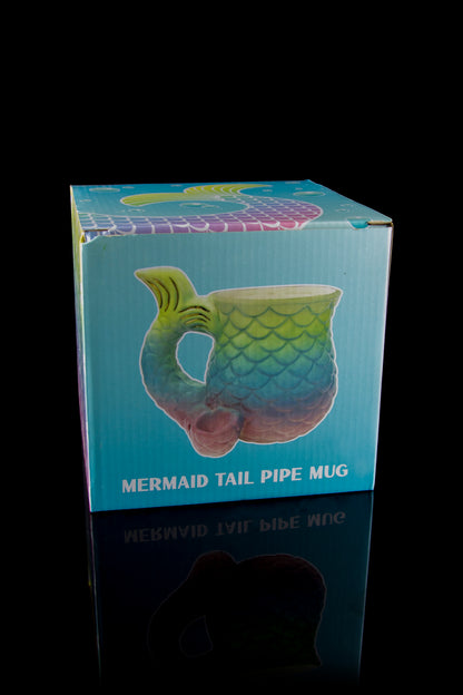 Retail box for a colorful, mermaid tail-shaped smoking pipe/mug.