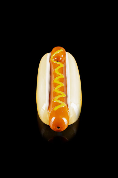 Hot dog-shaped glass pipe.