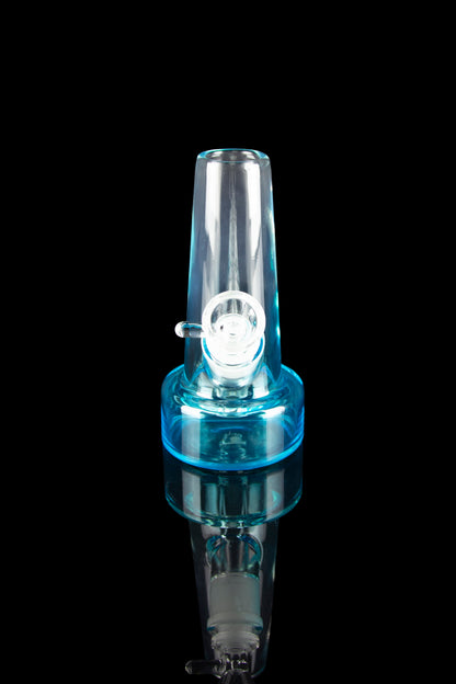 Blue glass water pipe (rig) with bubbler, studio shot on black.