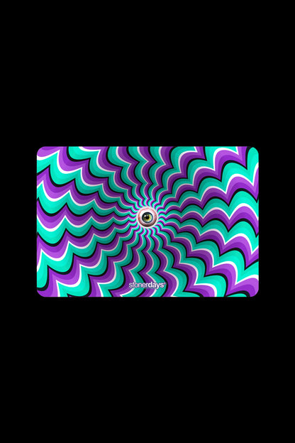 Psychedelic optical illusion with an eye at the center and the text "stonerdays."