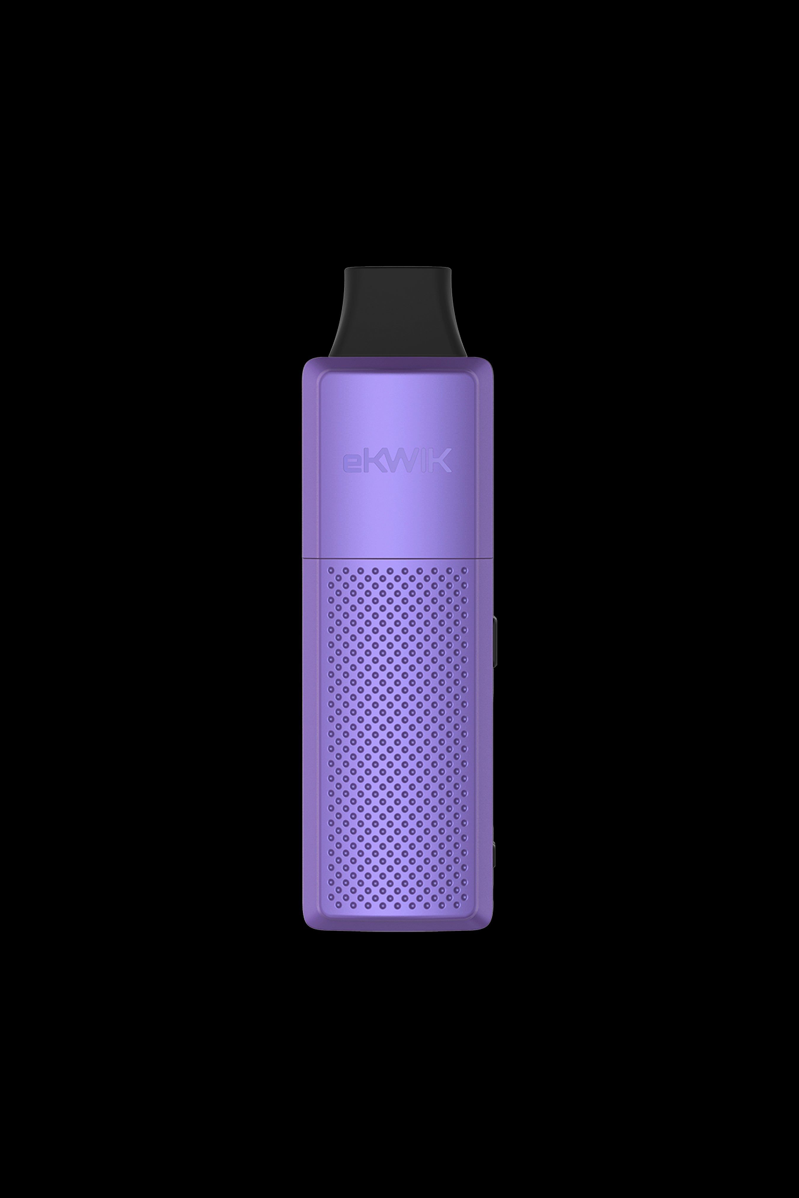 Front view of the Sunakin eKWIK Dry Herb Vaporizer, showcasing its sleek, dark metallic finish against a plain black background.