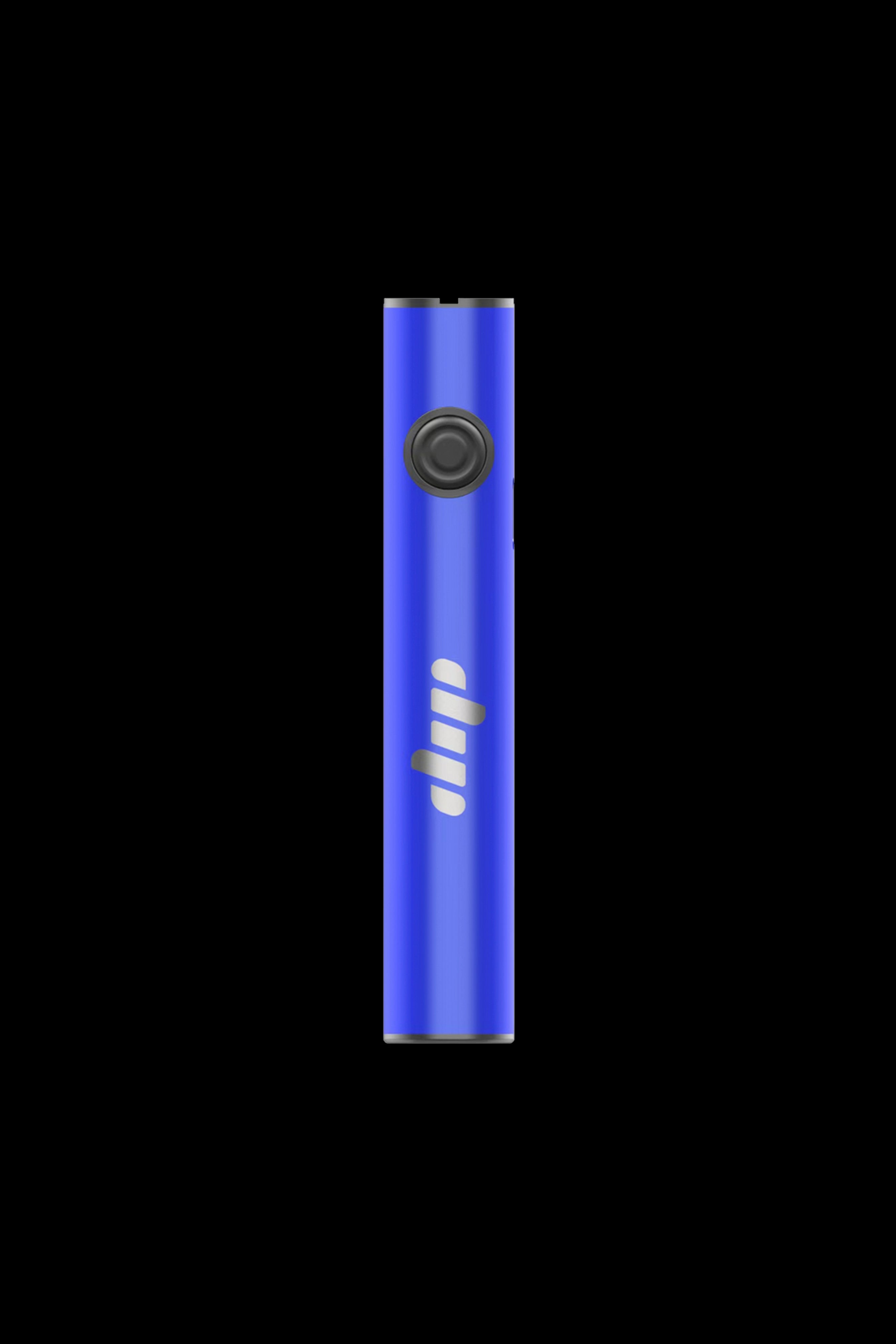 Blue cannabis vape pen with illuminated indicator lights.