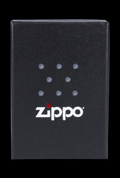 Black Zippo lighter with cannabis leaf design.