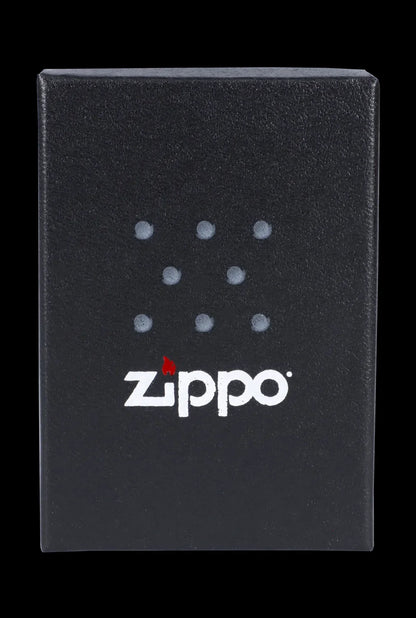 Black Zippo lighter with a cannabis leaf design.