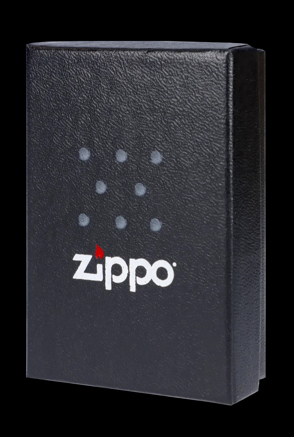 Black Zippo lighter with cannabis leaf pattern.
