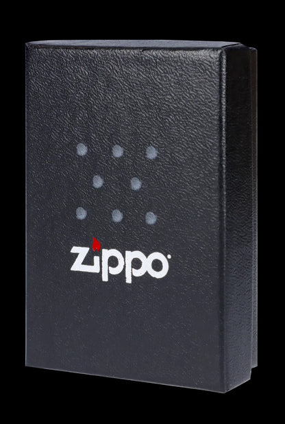 Black Zippo lighter with cannabis leaf pattern.