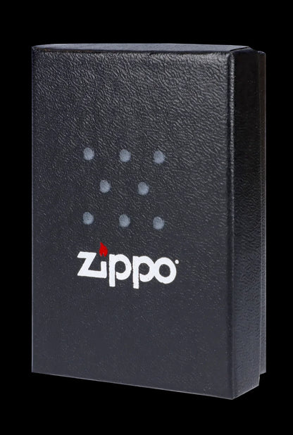 Black Zippo lighter with cannabis leaf pattern.