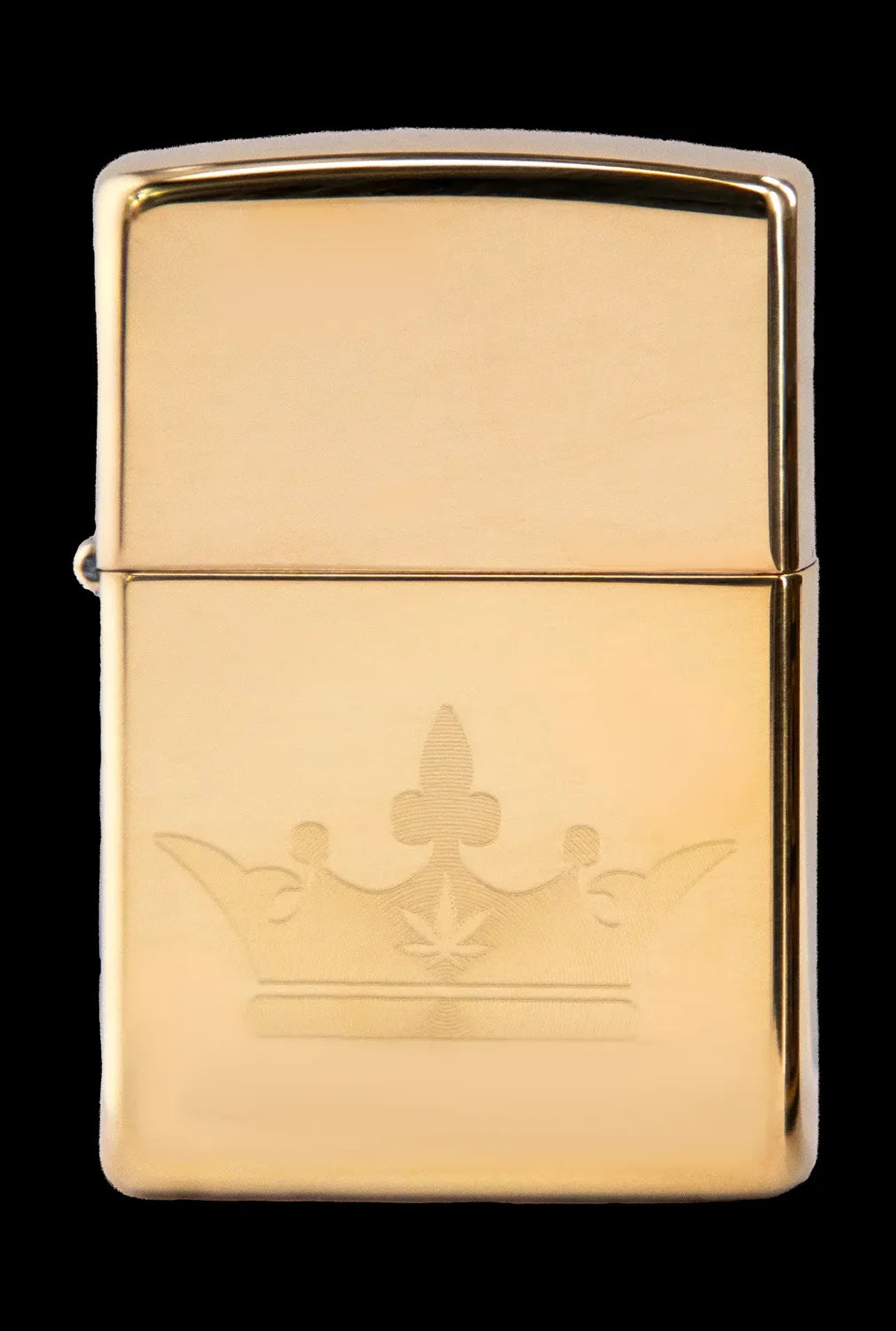 Gold Zippo lighter engraved with a spade suit playing card.