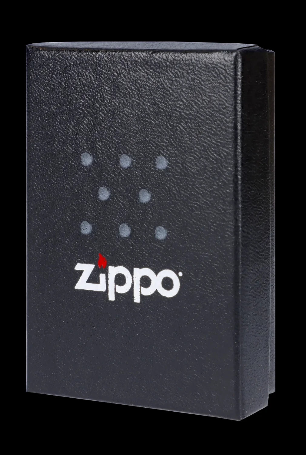 Black Zippo case with cannabis leaf pattern.