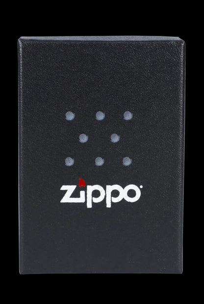 Black Zippo lighter with cannabis leaf design.