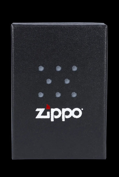 Black Zippo lighter with cannabis leaf pattern.