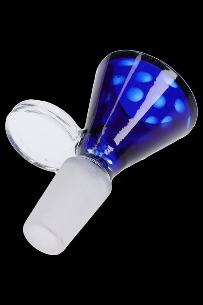 A three-quarter view of the Wig Wag Bowl with Spiky Horn, showcasing its clear glass construction and unique, textured design.