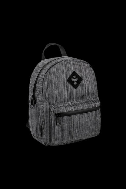 Smoky grey backpack with a cannabis leaf-inspired diamond logo.