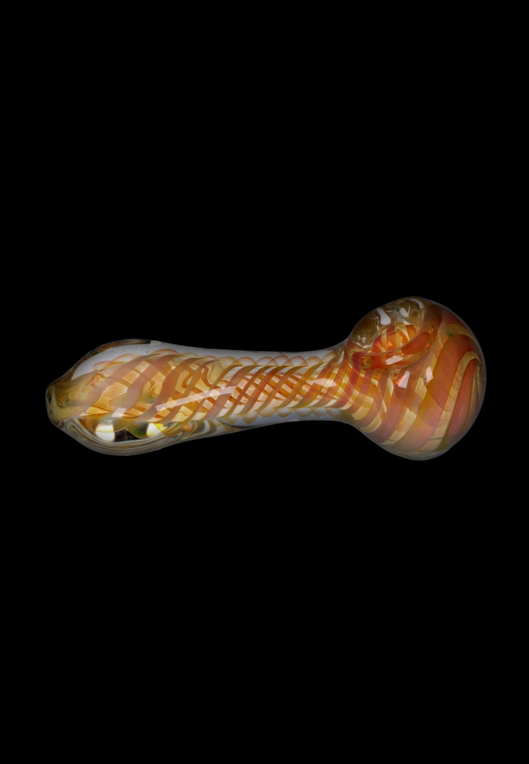 Front view of the 5-inch Gold Fume Twisty Spoon Pipe, showcasing its swirling, fume-colored glass design.