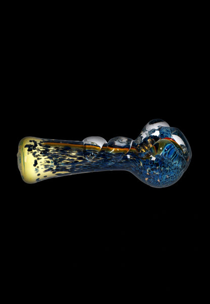 Front view of the 4.5-inch Fancy Stem Spoon Pipe, showing a clear glass bowl with vibrant blue and green swirls.